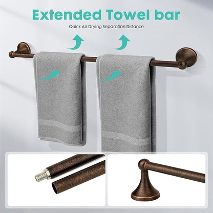 Antique 4 Piece Bathroom Hardware Accessories Set Oil Rubbed Bronze,24 Inch Towel Bar Set with Double Post Pivoting Toilet Paper Holder,Towel Rack Set Vintage,Bathroom Towel Holder Set Bronze