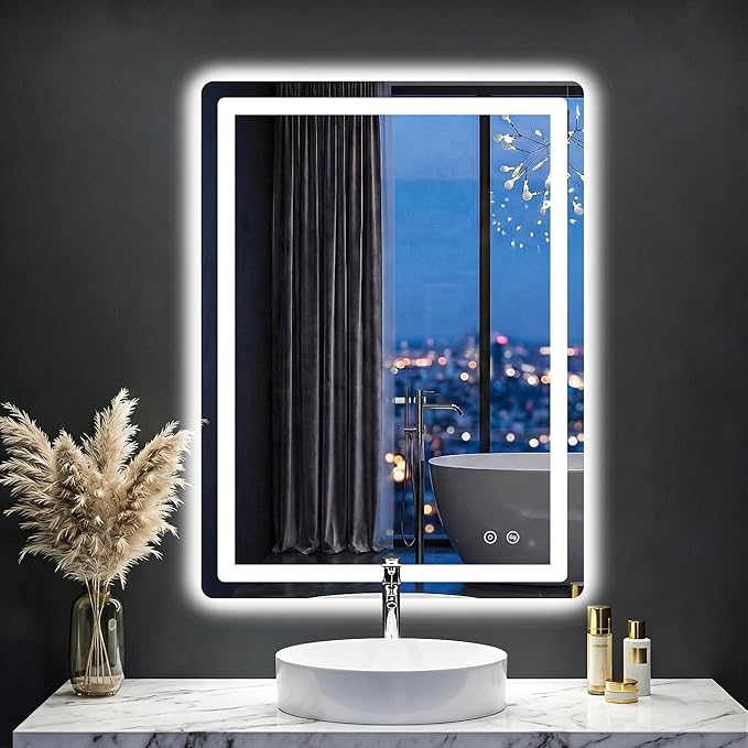 LED Bathroom Mirror with Lights, 24"x32" Lighted Vanity Mirror for Wall | Anti-Fog, Dimmable 3 Color Light, Backlit+Frontlit, Shatterproof Tempered Glass, Memory Function