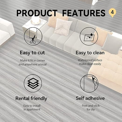 Wood Grain Peel and Stick Floor Tiles 11.8"x394" Misty Black | Wood-look non-slip vinyl for renters & DIY, easy cut, fewer seams, low upkeep, budget multi-surface floor guard