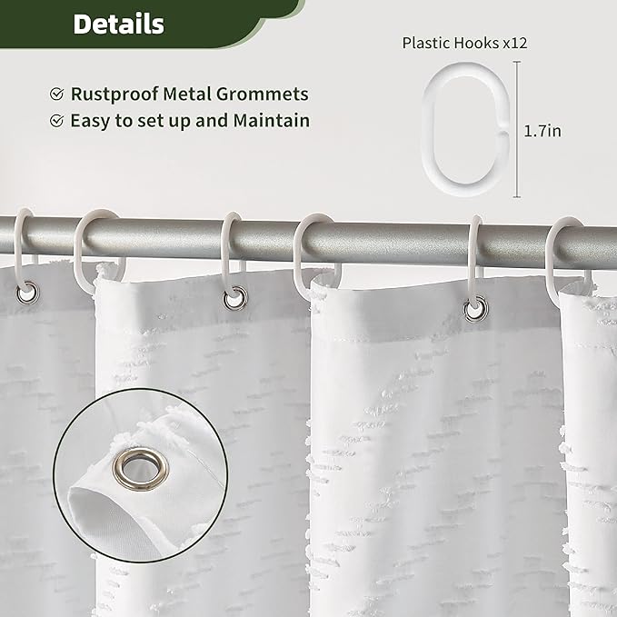 Boho Shower Curtain White Tassel Woven Fabric Shower Curtain 71 x 72 Modern Farmhouse Textured Tufted Chevron Striped Minimalist Bathroom Shower Curtains