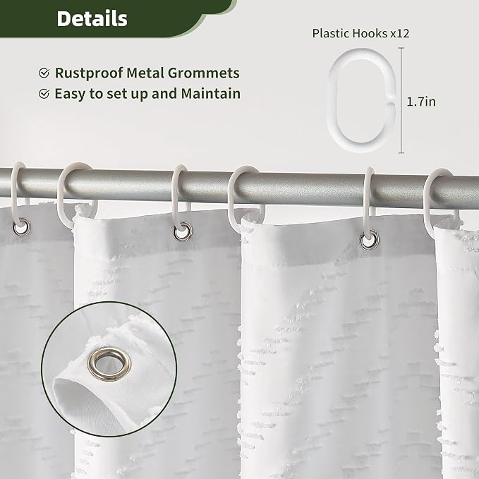 Siiluminisoy Boho Shower Curtain White Tassel Woven Fabric Shower Curtain 60 x 72 Modern Farmhouse Textured Tufted Chevron Striped Minimalist for Bathroom, Closet Door