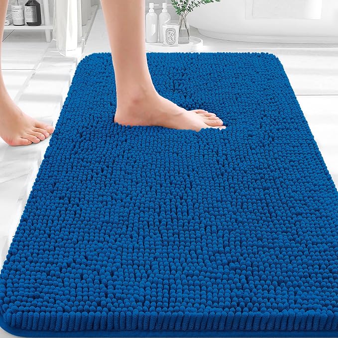 OLANLY Bathroom Rugs 35x24, Extra Soft Absorbent Chenille Bath Rugs | Deep Navy Blue, Quick-Drying Rubber Backing, Washable Bath Mat for Bathroom Floor, Tub and Shower, Home Decor Accessories