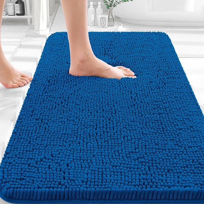 OLANLY Bathroom Rugs 35x24, Extra Soft Absorbent Chenille Bath Rugs | Deep Navy Blue, Quick-Drying Rubber Backing, Washable Bath Mat for Bathroom Floor, Tub and Shower, Home Decor Accessories