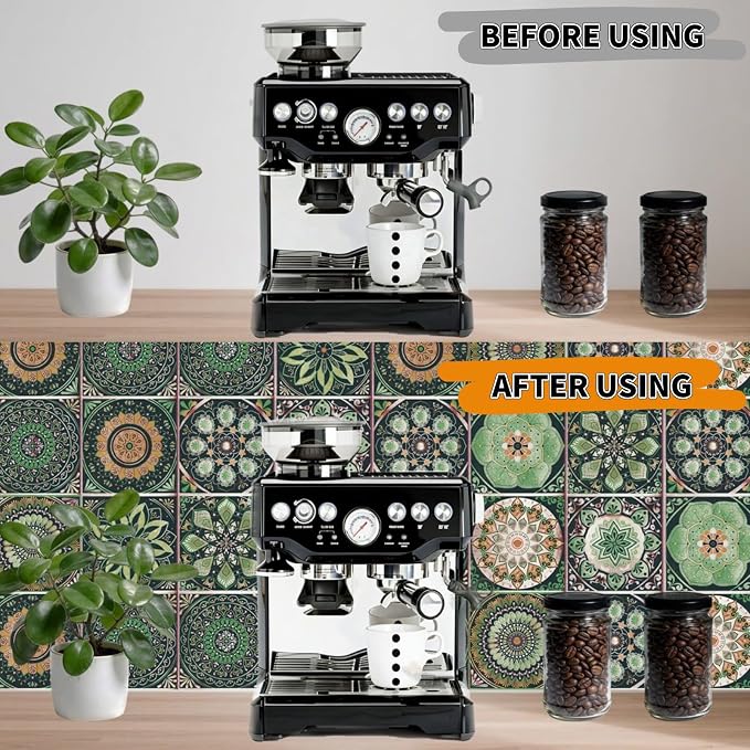 24 PCS Bohemian Floral PVC Peel and Stick Tile Stickers | for Kitchen Bathroom RV, Waterproof Self-Adhesive Removable Backsplash Decals, Easy DIY Upgrade, Smooth Surfaces, 7.87x7.87in