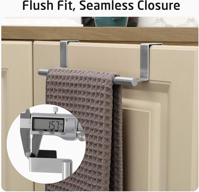 KES Over The Cabinet Door Towel Rack, Kitchen Towel Holder, 2 Pack | Anti-Wobble Stable Fit, Fit Doors Under 1" Thick, SUS304 Stainless Steel Bars for Dish Hand Towels, Brushed Finish
