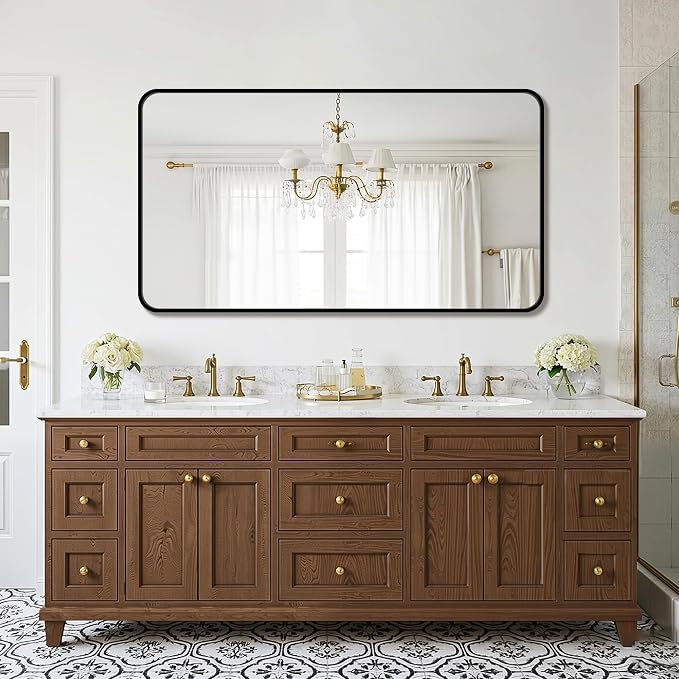 FICTOR Bathroom Mirror for Over Sink, 30"x55" Vanity Mirror for Wall, Black | Shatterproof Tempered Glass, Anti-Rust Frame, Vertical/Horizontal Mounting, Wall Mirror for Bedroom, Living Room, Entryway