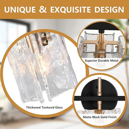 3-Light Bathroom Vanity Lights Over Mirror, Black and Gold Bathroom Light Fixture with Clear Glass Shade, Modern Bathroom Wall Sconce Lighting for Mirror, Living Room, Adjustable (E12)