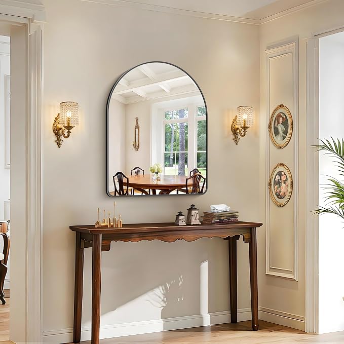 FORBATH Arched Mirror 30x40 Inch, Black Arched Bathroom Mirror Wall Mounted Modern Black Aluminum Frame Decor Large Dresser, for Bedroom Living Room Entryway, Hanging or Leaning Against Wall