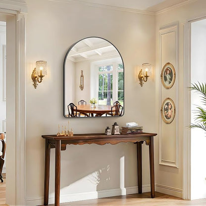 FORBATH Arched Mirror 30x40 Inch, Black Arched Bathroom Mirror Wall Mounted Modern Black Aluminum Frame Decor Large Dresser, for Bedroom Living Room Entryway, Hanging or Leaning Against Wall