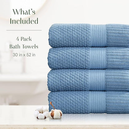 4 Pack 100% Cotton Bath Towels | Blue Towels | Oeko‑TEX Standard 100 | Soft & Absorbent, Quick‑Dry | Trinity Collection - Blue Shadow
