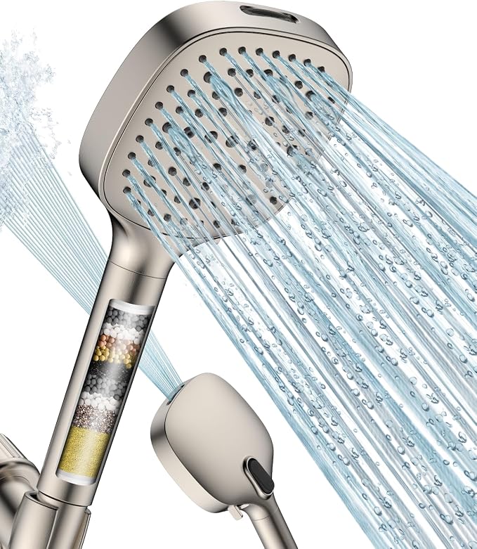 MakeFit Filtered Shower Head with Handheld, 7 Modes High Pressure Handheld Showerhead with Filters, Detachable Shower Heads Water Softener Filters Beads for Hard Water - Remove Chlorine & Heavy Metals