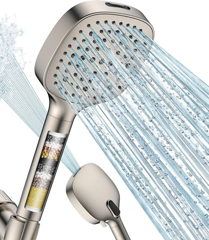 MakeFit Filtered Shower Head with Handheld, 7 Modes High Pressure Handheld Showerhead with Filters, Detachable Shower Heads Water Softener Filters Beads for Hard Water - Remove Chlorine & Heavy Metals