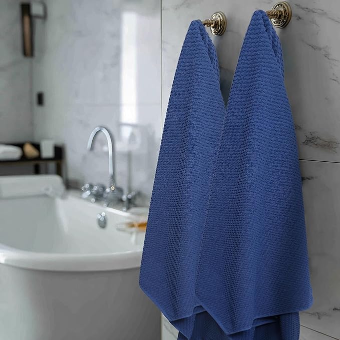 COTTON CRAFT Waffle Bath Towel - Set of 4 Luxury Euro Spa Waffle Weave Towels - 100% Ringspun Cotton - Super Absorbent Quick Dry Bath Towel Set - Oversized 30 inches x 56 inches - Blue