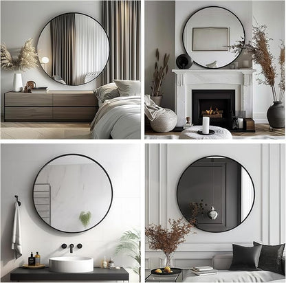 Small Round Mirror, 16 inch Black Circle Mirror, Matte Metal Frame | High Definition Mirror, Waterproof, Easy Installation, Circular Mirrors for Vanity, Nursery, Bedroom, Wall Décor