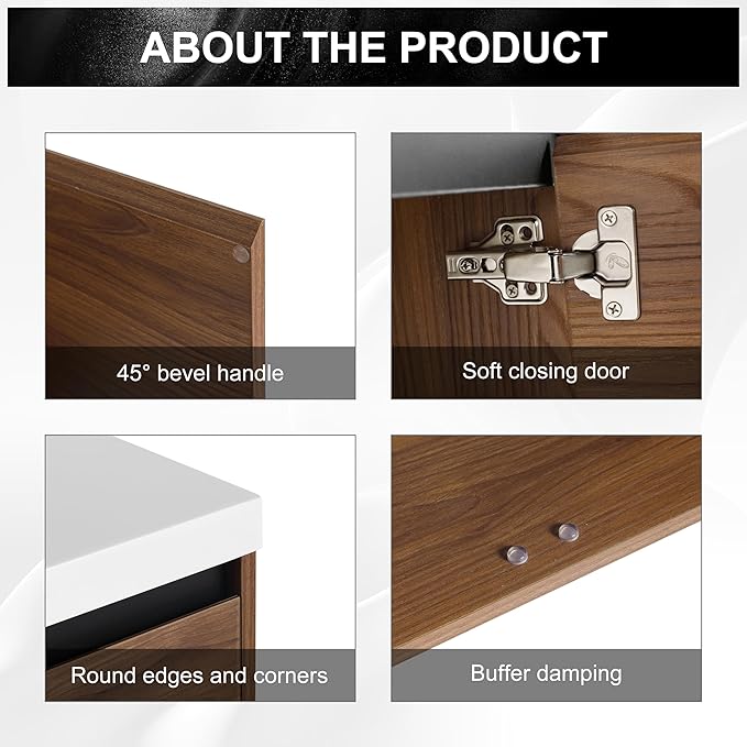 30 Inch Floating Vanity Bathroom,Bathroom Cabinet Vanity,Wooden Cabinet,Wall Mount Floating Vanity Set,Solid Wood Frame, Easy Clean,Brown