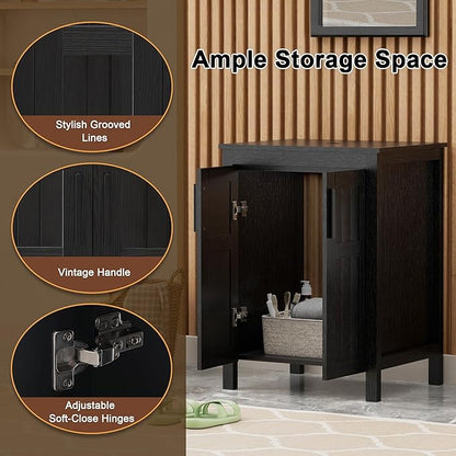 UEV Black 24" Bathroom Vanity Without Sink,Modern Freestanding Sink Cabinet,Stylish Bathroom Vanity Cabinet,Grooved Double Doors,Metal Handles