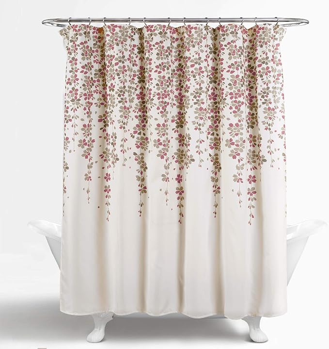 Lush Decor Weeping Flower Shower Curtain 72"W x 72"L Purple & Gray - Fabric Shower Curtains for Bathroom - Floral Bathroom Curtain - Cottage Core Decor