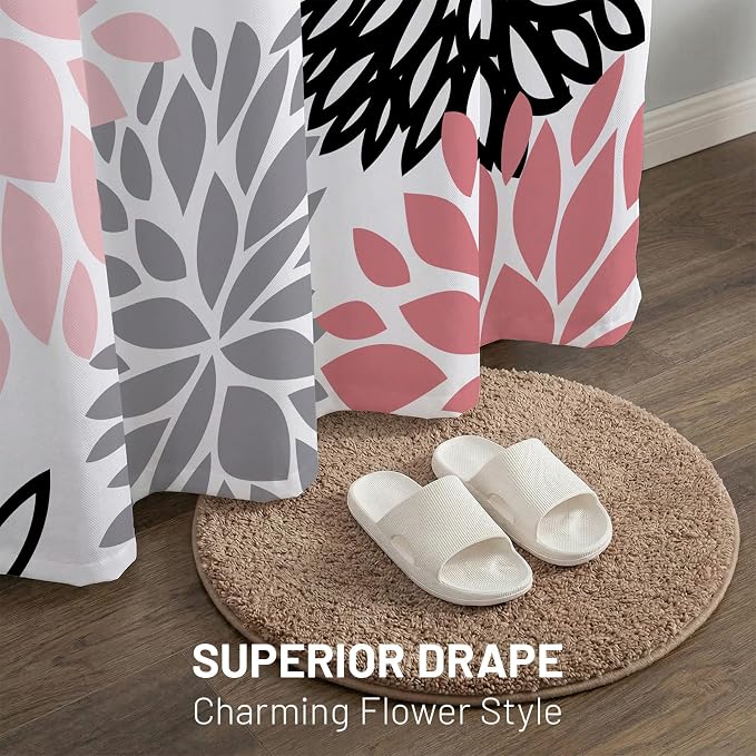No Hook Floral Shower Curtain with Liner, Pink Grey, 71x74 | Snap in Liner, 3 in 1, Water Repellent, Easy Install, Machine Washable, Hotel Style for Bathroom, Watercolor Pattern