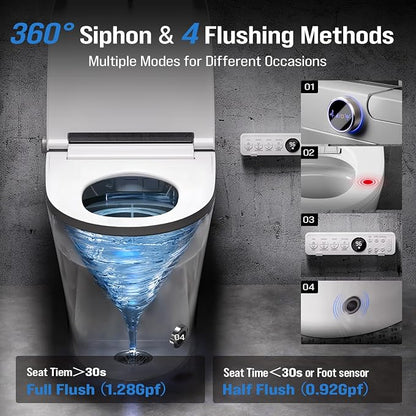 Modern Smart Toilet with Built-In Bidet, Electric Toilet, Auto Open/Close Lid, Heated Seat, Dual Auto Flush & Foot Sensor, Tankless, Warm Water Wash & Dryer, Wireless Remote, 1000g MaP