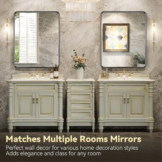 Brightify 30x36 Inch Black Bathroom Mirror for Wall, Rectangular Black Metal Framed Mirror, Modern Wall Mounted Vanity Mirror for Bathroom, Vertical or Horizontal
