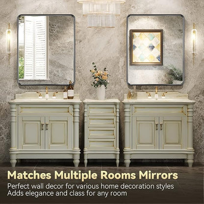 Brightify 30x36 Inch Black Bathroom Mirror for Wall, Rectangular Black Metal Framed Mirror, Modern Wall Mounted Vanity Mirror for Bathroom, Vertical or Horizontal