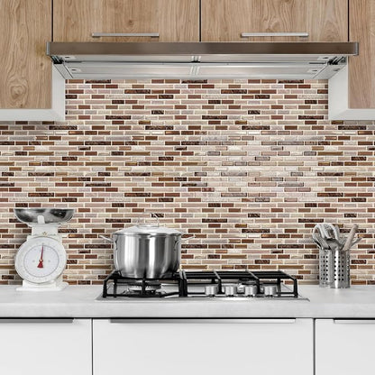 URCOLOR 10-Sheet Kitchen Backsplash Tiles Peel and Stick, 12”×12” Self Adhesive Wall Tile Sticker for Bathroom,Sandstone Brown