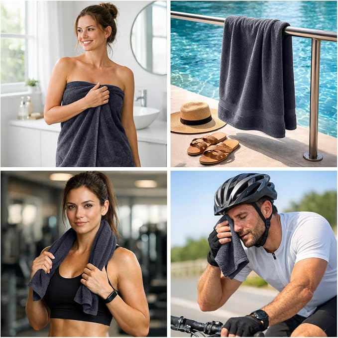 DAN RIVER 8 Piece Luxury Bath Towels for Bathroom, Towel Set, Dark Gray | 2 Bath towels, 2 Hand towels, and 4 Wash Cloths, 600 GSM 100% Ring Spun Cotton, Highly Absorbent, Gym, Hotel, guest, and Spa