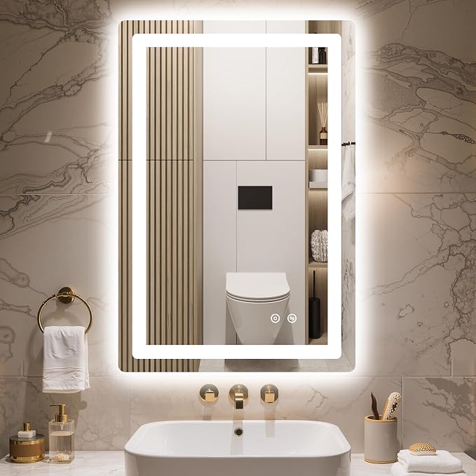30x20 LED Bathroom Vanity Mirror with Lights, Anti-Fog, Dimmable | Front & Backlit with 3 Color Modes and Memory, 5mm Shatterproof Glass, Plug-in or Hardwired, Horizontal or Vertical