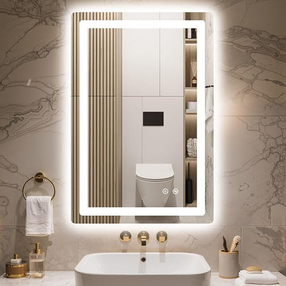 30x20 LED Bathroom Vanity Mirror with Lights, Anti-Fog, Dimmable | Front & Backlit with 3 Color Modes and Memory, 5mm Shatterproof Glass, Plug-in or Hardwired, Horizontal or Vertical