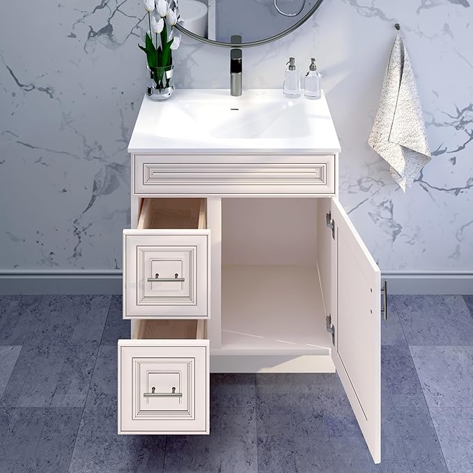 30" Shaker Bathroom Vanity Sink Base with Drawers (Ready-to-Assemble) (Antique White Vanity Base)