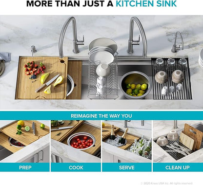 KRAUS Kore 57-inch Undermount Workstation 16 Gauge Single Bowl Stainless Steel Kitchen Sink with 10 Accessories, KWU210-57