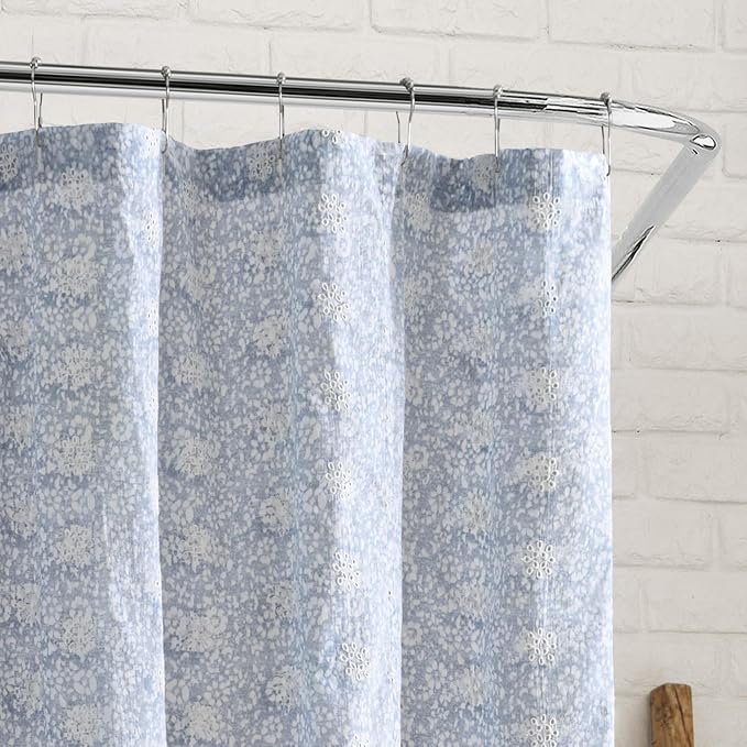 Peri Home Ikat Eyelet Cotton Shower Curtain 72 x 72 in Blue Ikat 1-Piece | Fabric, Bathroom