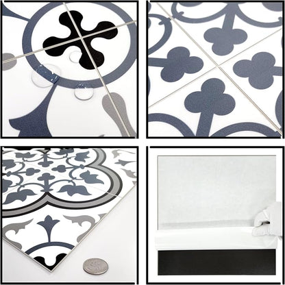 The Tiles Plaza Encaustic Peel and Stick Backsplash, Blue and White Patterned Vintage Stick on Tile, Stone Composite Self-Adhesive Wall Tile Sticker for Kitchen Bathroom Fireplace Stairs, 10 Sheets