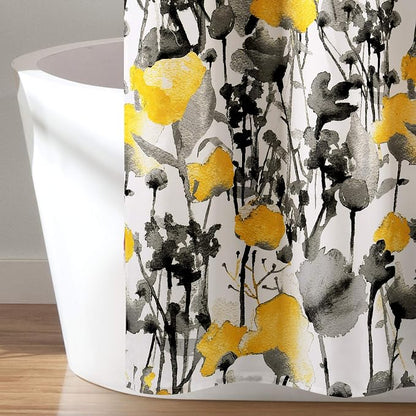 Lush Decor Zuri Flora Shower Curtain Single 72" W x 72" L Yellow & Gray - Floral Shower Curtains for Bathroom - Yellow Bathroom Curtain - Cottage Decor