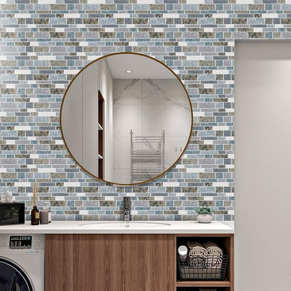 STICKGOO 10-Sheet Peel and Stick Backsplash for Kitchen, Decorative Self Adhesive Backsplash Tiles(Light Blue & Brown Granite, Thicker Design)
