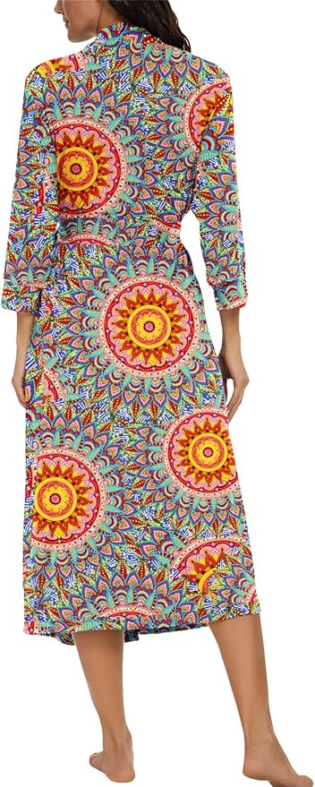 VINTATRE Women Kimono Robes Long Knit Bathrobe Lightweight Soft Knit Sleepwear V-neck Casual Ladies Loungewear