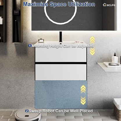 eclife 30" Bathroom Vanity Cabinet with Undermount White Sink Combo, Wall Mounted Floating Bathroom Cabinet with Colors Mixed Style, 2 Big Drawers & Matte Black Faucet