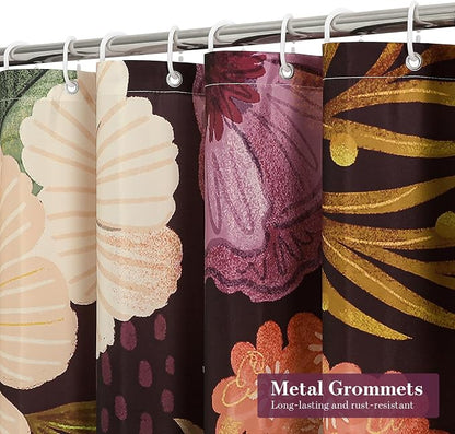 Boho Floral Shower Curtain, Purple Botanical Fabric Curtain, 72 x 72 | Boho Chic Floral, Vintage Botanical, Modern Farmhouse, Eclectic Rustic, Colorful Flowers, Fabric Shower Curtain