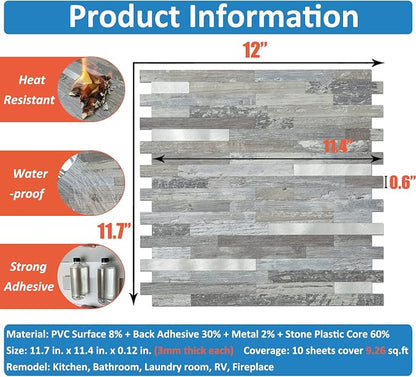 DICOFUN Peel and Stick Backsplash Wall Tiles, 1 Sheet Distressed Wood PVC Kitchen Backsplash Peel and Stick