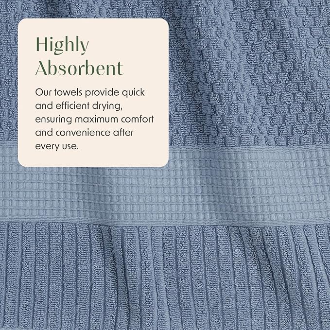 2 Pack Oversized Bath Towels 100% Cotton | Blue Towels | Oeko‑TEX Standard 100 | Soft & Absorbent, Quick‑Dry | Trinity Collection - Flint Stone