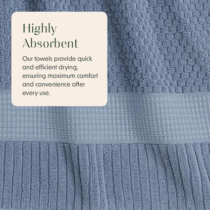 2 Pack Oversized Bath Towels 100% Cotton | Blue Towels | Oeko‑TEX Standard 100 | Soft & Absorbent, Quick‑Dry | Trinity Collection - Flint Stone