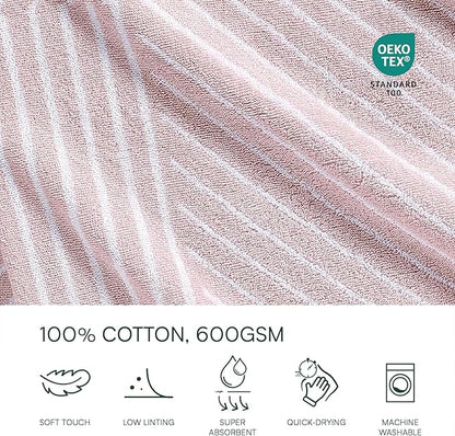 Lacoste Guethary Striped 6PC Towel Set – 100% Cotton, Reversible Design, Durable & Lightweight, Machine Washable – Light Pink, 2 Bath Towels (30"x54"), 2 Hand Towels (16"x30"), 2 Washcloths (13"x13")