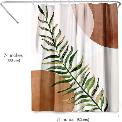 Americanflat 71x74 Boho Shower Curtain - Water-Resistant Long Shower Curtain with Durable Metal Grommets and 12 Hooks - 100% Polyester - Terracotta, Forest Green, Olive Green, Cream and Soft Pink