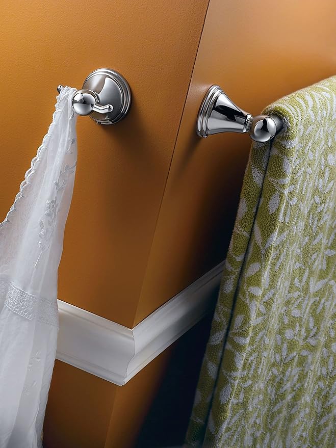 Moen Preston Collection Chrome 24-Inch Single Bathroom Towel Bar, Wall Mounted Hanger for Bath or Kitchen, DN8424CH (Pack of 2)