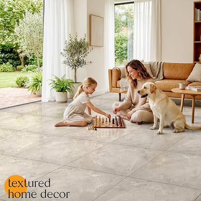 DEXDE Peel and Stick Floor Tile 18x18 Marble Vinyl Flooring Waterproof 20PC | Floor Tiles Peel and Stick Waterproof, Self Adhesive Floor Tiles, Sticky Floor Tiles Bathroom Floor Tiles 1.5FTx1.5FT Beige