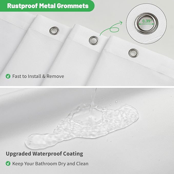 eachope Stall Waterproof Fabric Shower Curtain Liner,54x72 Inch White | 3 Heavy-Duty Magnets,Machine Washable,Durable Rustproof Grommets,Hotel Quality,Easy Care,Secure Fit for Bathroom