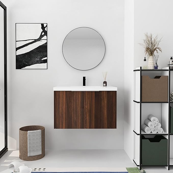 30" Bathroom Vanity with Sink, Single Sink Modern Bathroom Vanities Set, Wall-Mounted Bathroom Vanity, Floating Soft Close Door