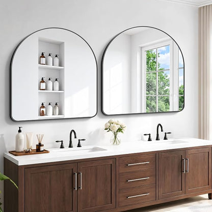 BONEWEI Arched Wall Mirror,42x42 inch Black Arched Mirror Bathroom,Large Vanity Mirror for Over Sink Metal Frame,Tempered Glass Arch Mirrors for Bedroom,Entryway,Living Room,Home Decor Shatter-Proof