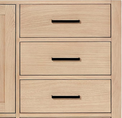 ARIEL Cambridge 66-inch Bathroom Vanity Base Cabinet,Solid Wood, 2 Soft Closing Doors, 9 Dovetail Drawers, White Oak
