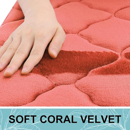 OLANLY Memory Foam Bath Mat Rug 30x20, Ultra Soft and Absorbent Bathroom Rugs, Non-Slip, Comfortable, Machine Washable Bath Carpet for Bathroom Floor, Tub, Shower and Home Decor Accessories, Coral